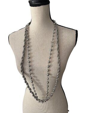 CHANEL silver gray pearl necklace